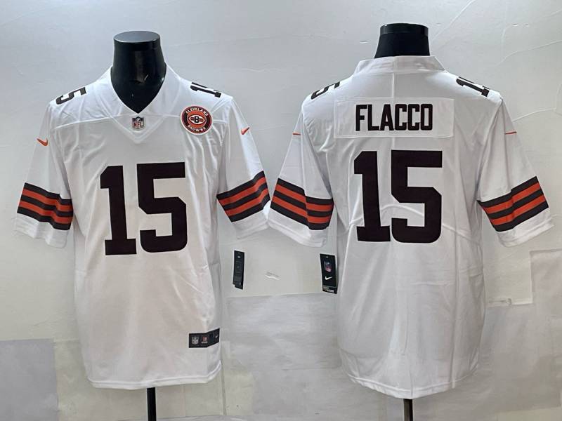 Men 2025 Cleveland Browns 15 Flacco white Nike Limited NFL Jersey 002